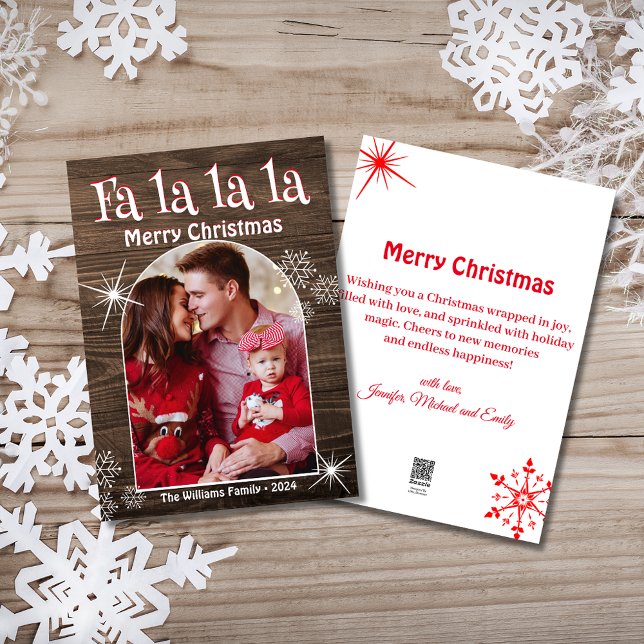 fa la la la, merry christmas arch photo rustic holiday card (Creator Uploaded)