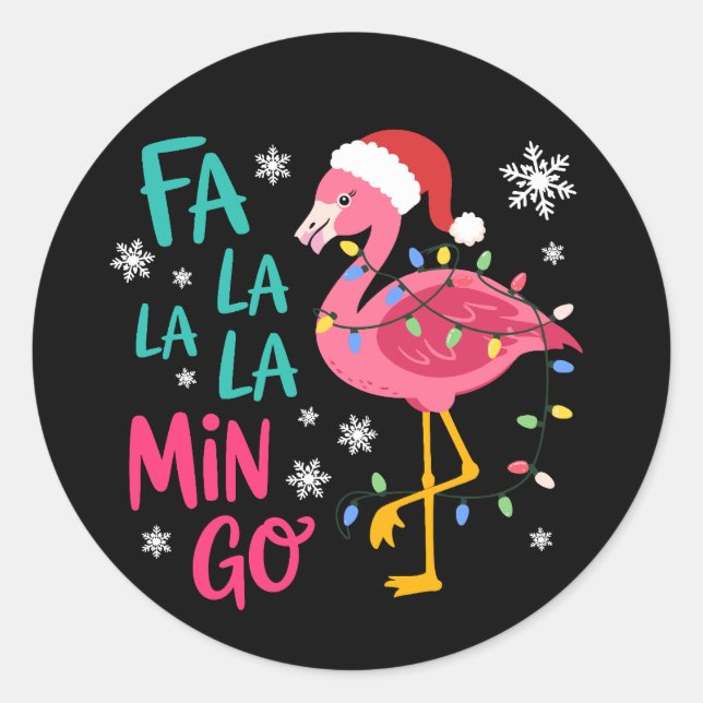 Fa La La La Mingo Christmas Flamingo Pink Lover Classic Round Sticker (Front)