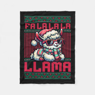 Fa La La La Party Llama Funny Christmas Ugly Sweat Fleece Blanket