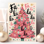 Fa La La La Pink Retro Christmas Tree Holiday Card<br><div class="desc">Get into the holiday spirit with this playful and retro-inspired "Fa La La La" Christmas card. Featuring a charming pink Christmas tree adorned with vintage-style ornaments, this card brings a fun and nostalgic vibe to your holiday greetings. Perfect for sending festive cheer to friends and family who appreciate a retro...</div>
