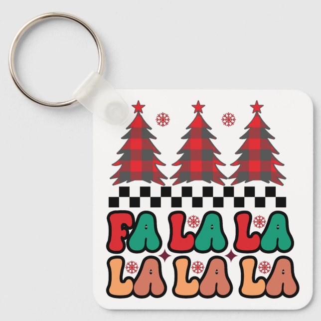 Fa la la la Retro Groovy Christmas Holidays Key Ring (Front)