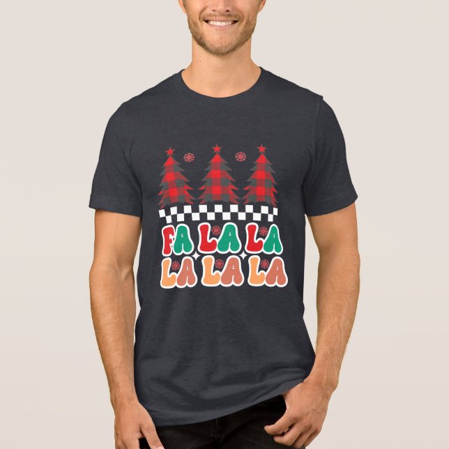 Fa la la la Retro Groovy Christmas Holidays Tri-Blend Shirt (Front)