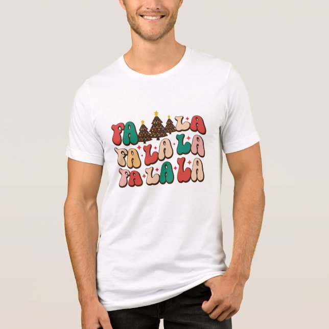 Fa la la la Retro Groovy Christmas Holidays Tri-Blend Shirt (Front)