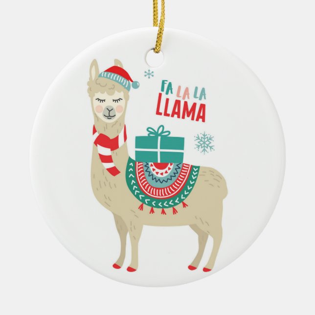 Fa la la Llama  Ceramic Tree Decoration (Front)
