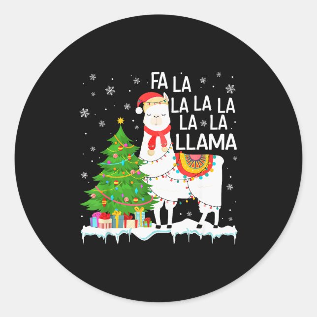 Fa La La Llama Christmas Funny Xmas Pyjamas Animal Classic Round Sticker (Front)