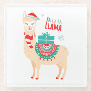 Fa La La Llama Christmas Glass Coaster