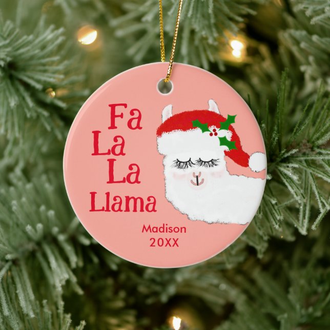 Fa La La Llama Funny Christmas Quote Pink KIds Ceramic Tree Decoration (Tree)