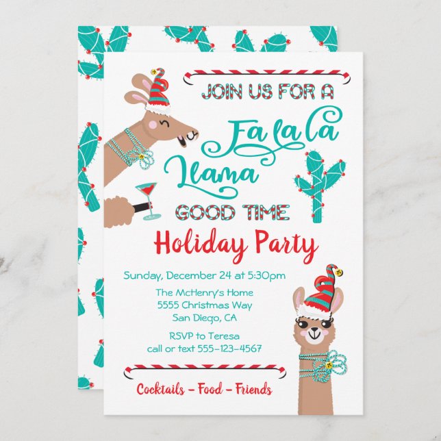 Fa la la Llama Holiday Party invitation (Front/Back)