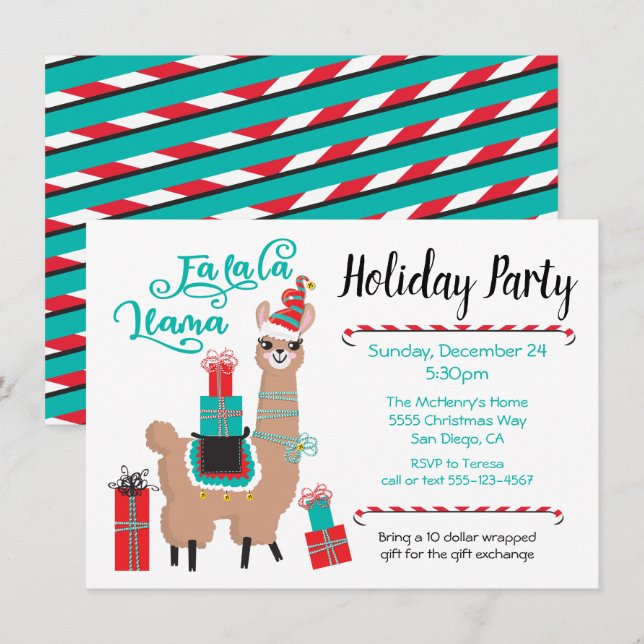 Fa la la Llama Holiday Party invitation (Front/Back)