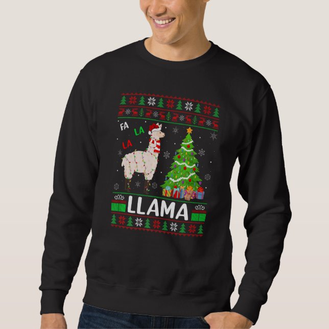 Fa La La Llama Lighting Xmas Tree Ugly Llama Chris Sweatshirt (Front)