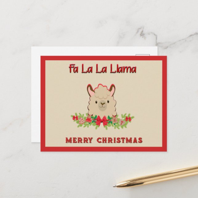 Fa La La Llama Merry Christmas Postcard (Front/Back In Situ)