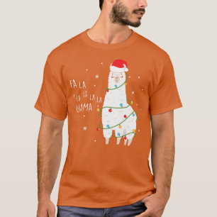 Fa La La Llama Santa Hat Wrapped in Christmas Ligh T-Shirt
