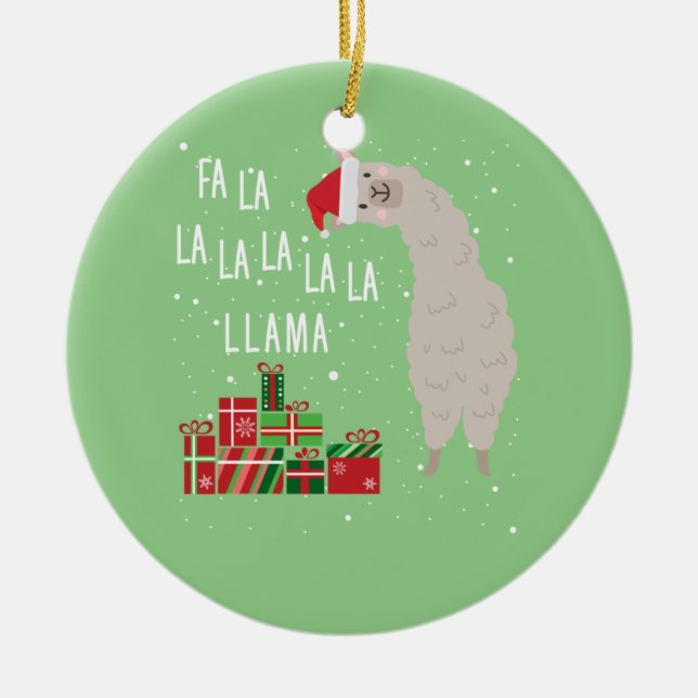 Fa La La Llama Shirt - Llama Christmas Ceramic Tree Decoration (Front)