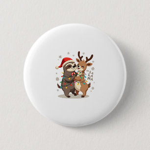 Fa La La Llama Xmas Lights Sloth Riding Llama Chri 6 Cm Round Badge