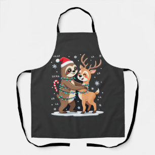Fa La La Llama Xmas Lights Sloth Riding Llama Chri Apron