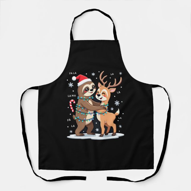 Fa La La Llama Xmas Lights Sloth Riding Llama Chri Apron (Front)