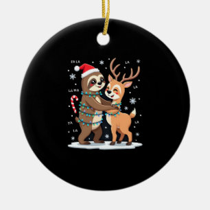 Fa La La Llama Xmas Lights Sloth Riding Llama Chri Ceramic Tree Decoration