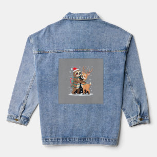 Fa La La Llama Xmas Lights Sloth Riding Llama Chri Denim Jacket