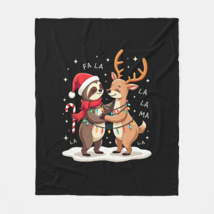 Fa La La Llama Xmas Lights Sloth Riding Llama Chri Fleece Blanket