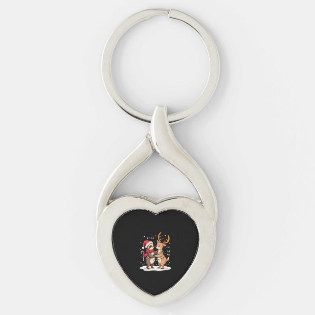 Fa La La Llama Xmas Lights Sloth Riding Llama Chri Key Ring (Front)