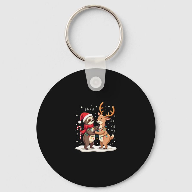 Fa La La Llama Xmas Lights Sloth Riding Llama Chri Key Ring (Front)