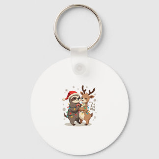 Fa La La Llama Xmas Lights Sloth Riding Llama Chri Key Ring