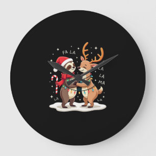 Fa La La Llama Xmas Lights Sloth Riding Llama Chri Large Clock