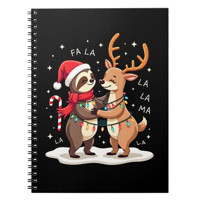 Fa La La Llama Xmas Lights Sloth Riding Llama Chri Notebook (Front)