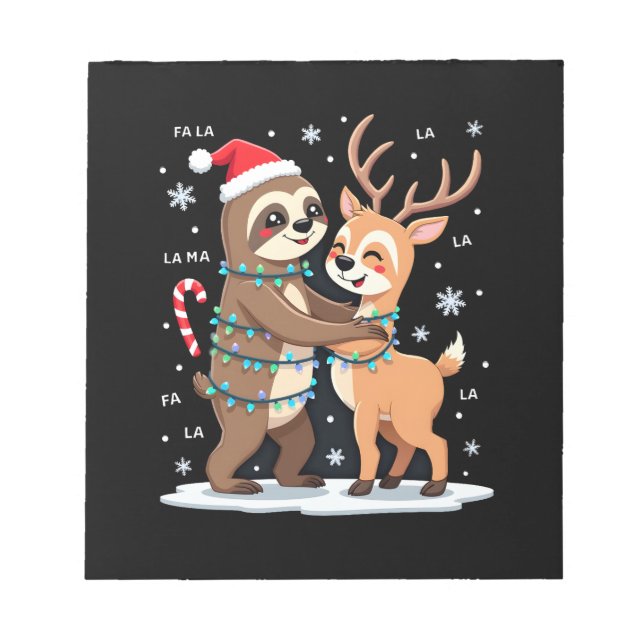 Fa La La Llama Xmas Lights Sloth Riding Llama Chri Notepad (Front)