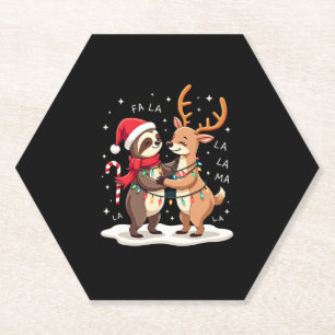 Fa La La Llama Xmas Lights Sloth Riding Llama Chri Paper Coaster