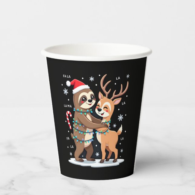 Fa La La Llama Xmas Lights Sloth Riding Llama Chri Paper Cups (Front)