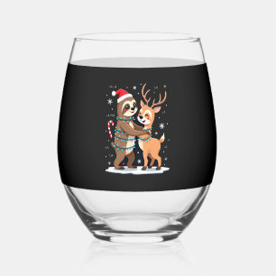 Fa La La Llama Xmas Lights Sloth Riding Llama Chri Stemless Wine Glass