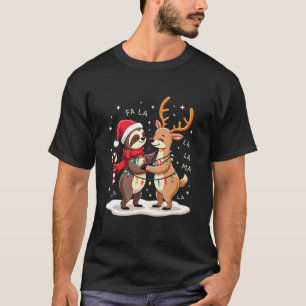 Fa La La Llama Xmas Lights Sloth Riding Llama Chri T-Shirt
