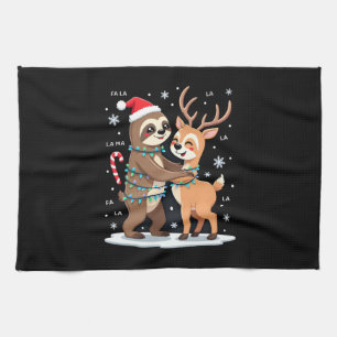 Fa La La Llama Xmas Lights Sloth Riding Llama Chri Tea Towel