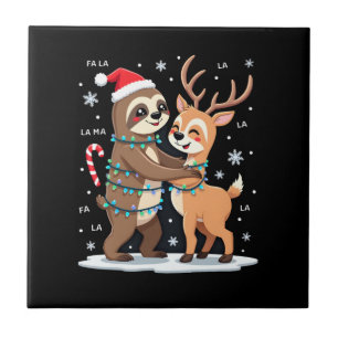 Fa La La Llama Xmas Lights Sloth Riding Llama Chri Tile