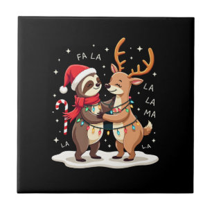 Fa La La Llama Xmas Lights Sloth Riding Llama Chri Tile