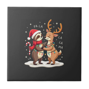 Fa La La Llama Xmas Lights Sloth Riding Llama Chri Tile