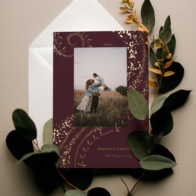 Fa La La Magical Gold Christmas Carol Song 1 Photo (Fa La La Magical Gold Christmas Carol Song 1 Photo Foil Holiday Card)