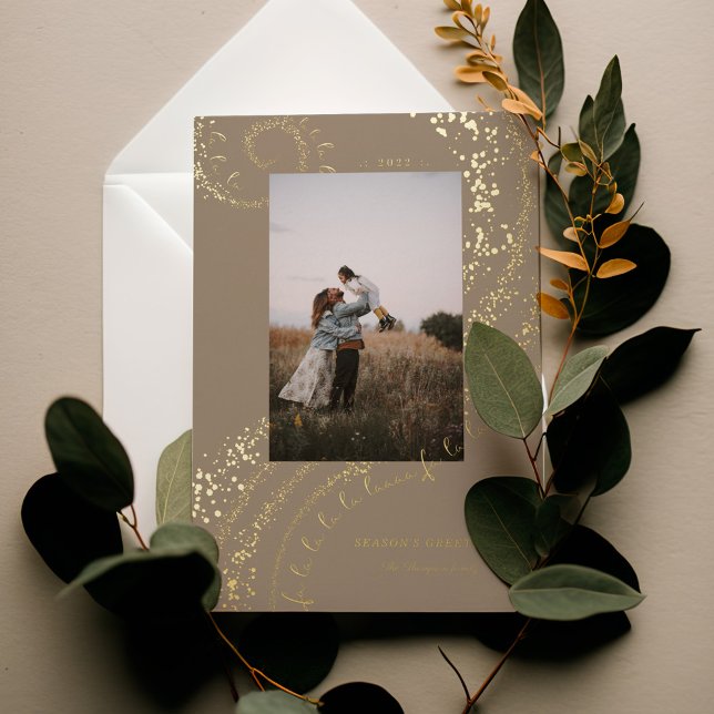 Fa La La Magical Gold Christmas Carol Song 1 Photo (Fa La La Magical Gold Christmas Carol Song 1 Photo Foil Holiday Card)