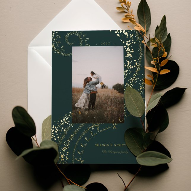 Fa La La Magical Gold Christmas Carol Song 1 Photo (Fa La La Magical Gold Christmas Carol Song 1 Photo Foil Holiday Green Card)