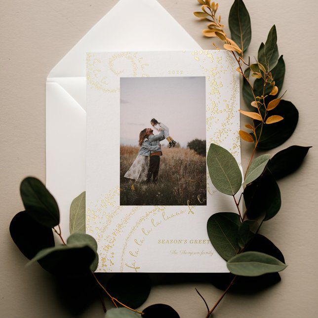 Fa La La Magical Gold Christmas Carol Song 1 Photo (Fa La La Magical Gold Christmas Carol Song 1 Photo Foil Holiday White Card)