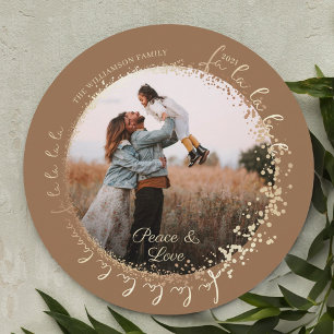 Fa La La Magical Gold Christmas Carol Song 1 Photo Holiday Card