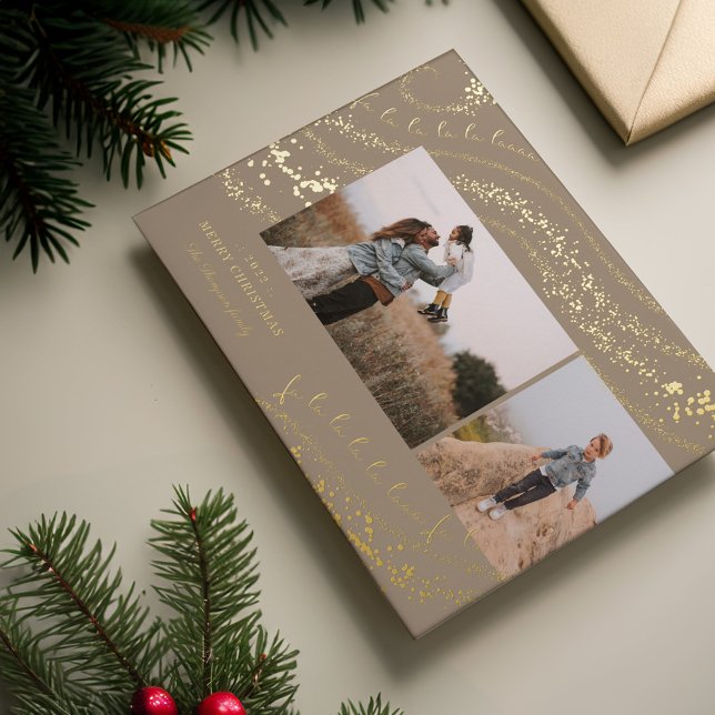 Fa La La Magical Gold Christmas Carol Two Photo (Fa La La Magical Gold Christmas Carol Two Photo Foil Holiday Card)