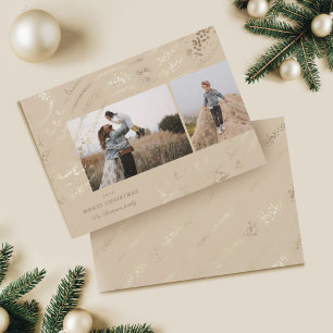 Fa La La Magical Gold Christmas Carol Two Photo Holiday Card