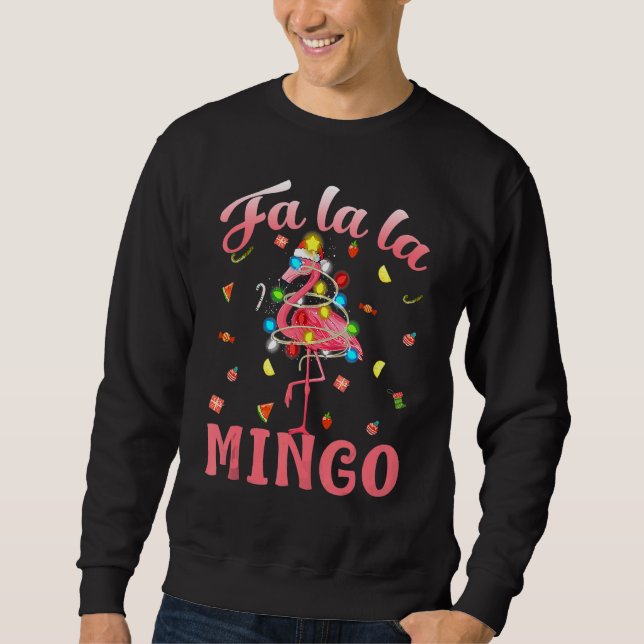 Fa La La Mingo Flamingo Christmas Tree Lights Trop Sweatshirt (Front)