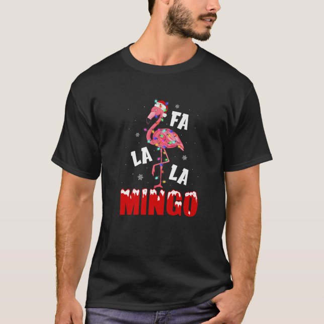 Fa La La Mingo Flamingo Christmas Tree Lights Trop T-Shirt (Front)
