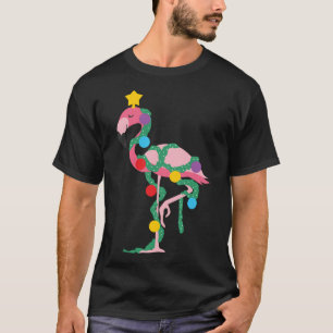 Fa La La Mingo Pink Flamingo Christmas Tree Lights T-Shirt