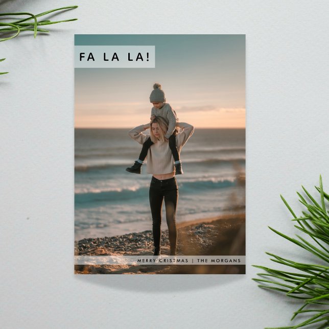 Fa La La Modern Family Photo Beach Christmas Card (Creator Uploaded)