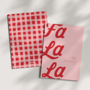 Fa La La Modern Pink & Red Plaid Family Christmas  Holiday Card