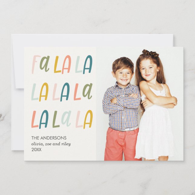 Fa La La | Pastel colours | Holiday 3 Photo Cards (Front)